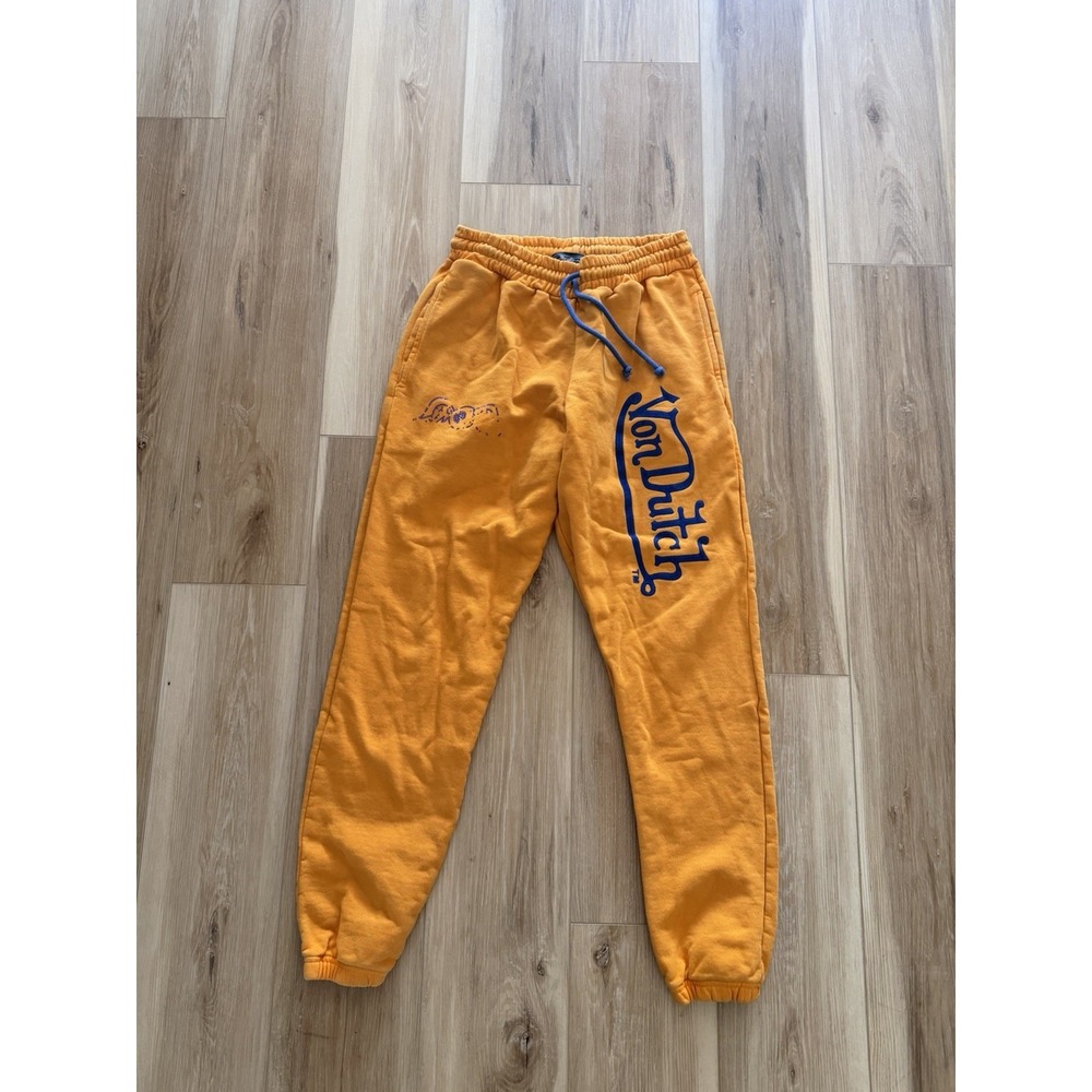 Y2K Von Dutch Eyeball /Wings Gold Fleece Sweatpants Men's Medium Slim Fit